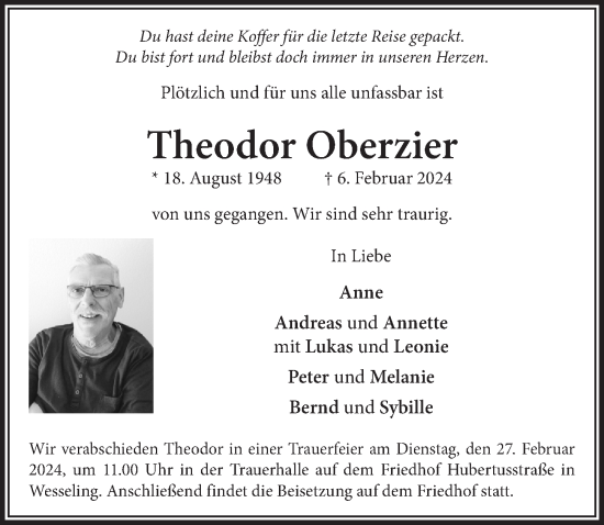 Anzeige von Theodor Oberzier von  Schlossbote/Werbekurier 