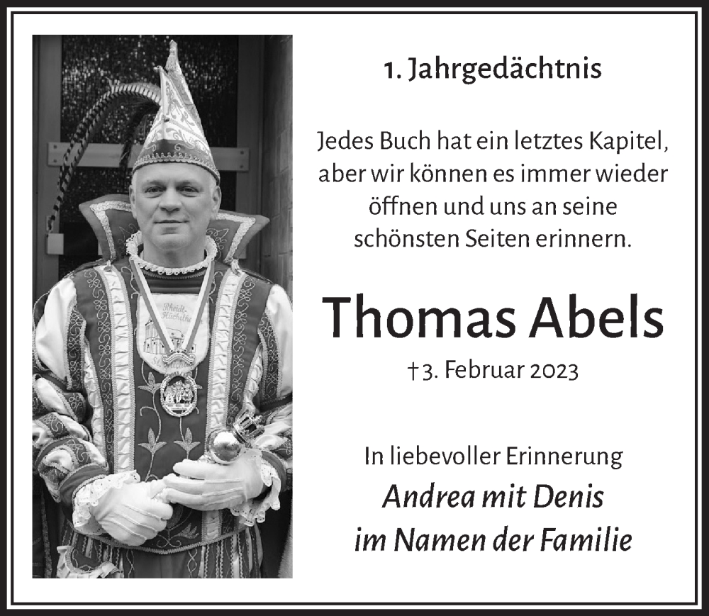  Traueranzeige für Thomas Abels vom 18.07.2023 aus  Werbepost 