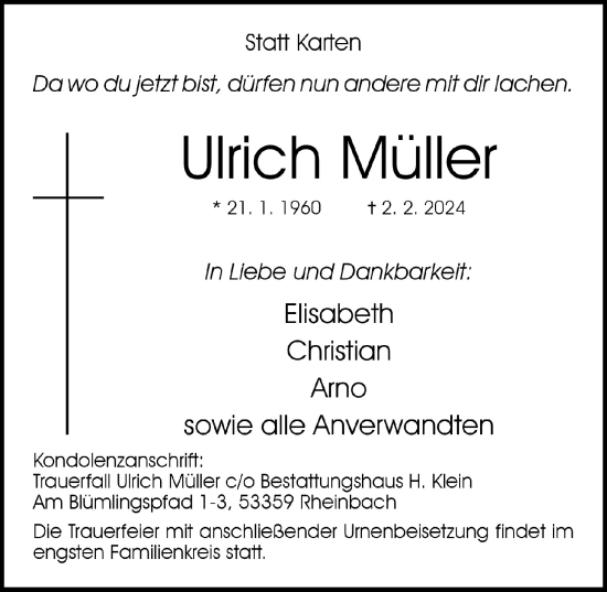 Anzeige von Ulrich Müller von  Schaufenster/Blickpunkt 