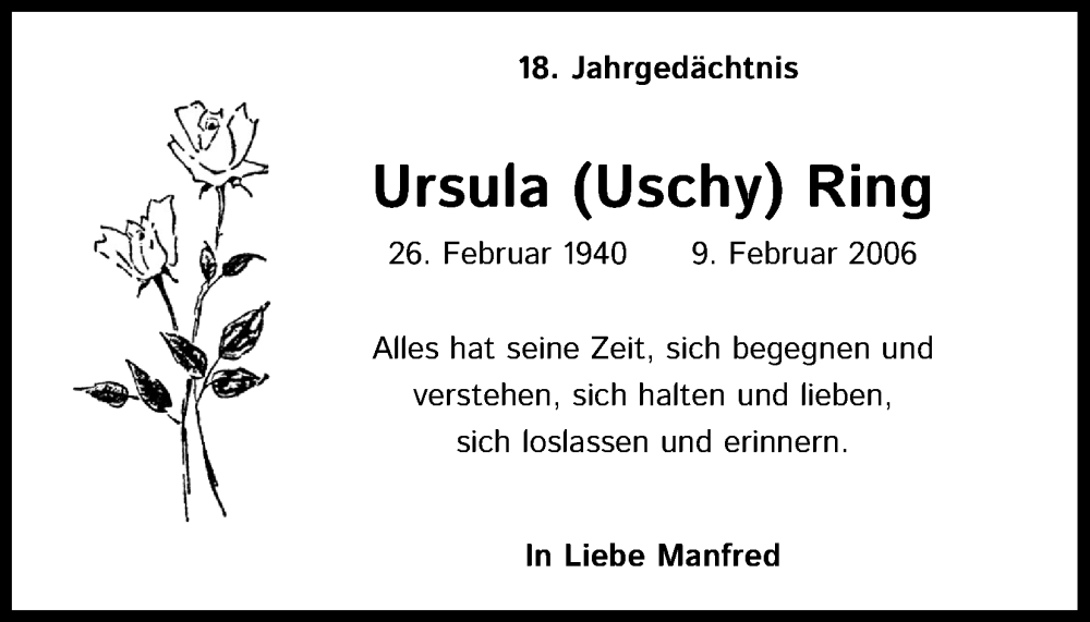  Traueranzeige für Ursula Ring vom 18.07.2023 aus Kölner Stadt-Anzeiger / Kölnische Rundschau / Express