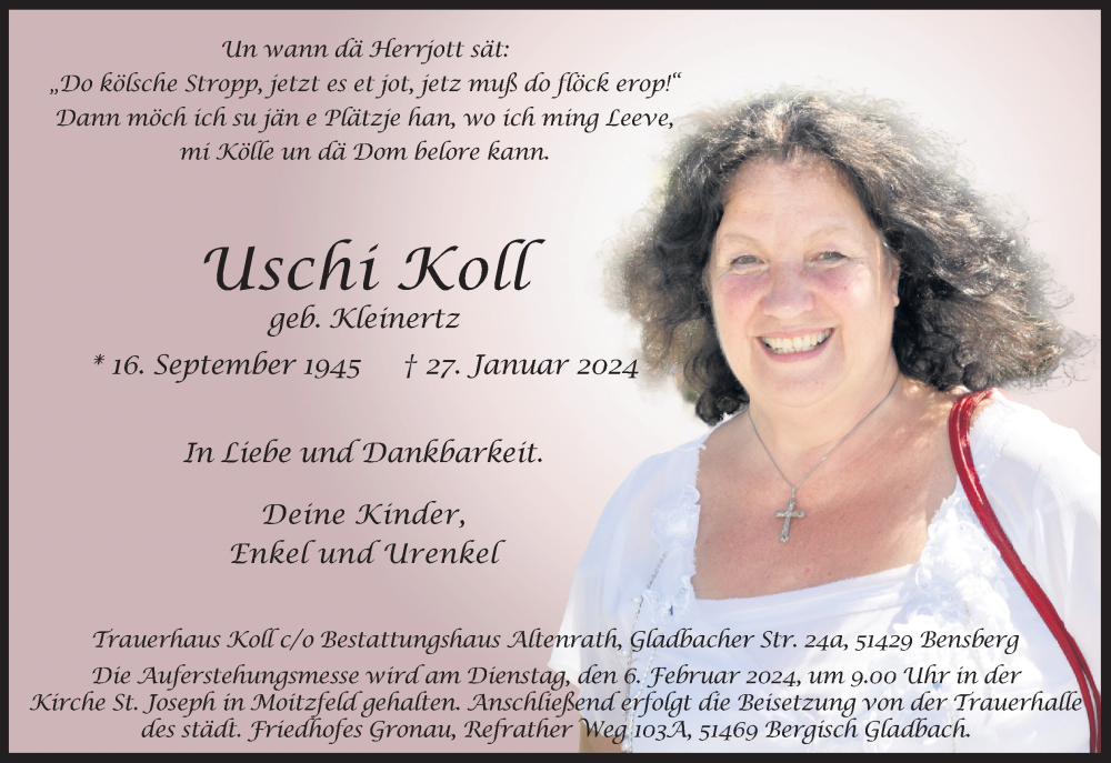  Traueranzeige für Uschi Koll vom 03.02.2024 aus Kölner Stadt-Anzeiger / Kölnische Rundschau / Express