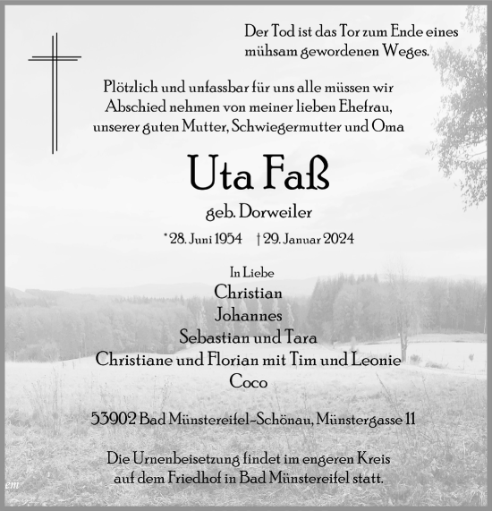 Anzeige von Uta Faß von  Blickpunkt Euskirchen 