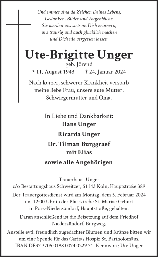 Anzeige von Ute-Brigitte Unger von  EXPRESS - Die Woche 