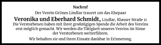 Anzeige von Veronika und Eberhard Schmidt von Kölner Stadt-Anzeiger / Kölnische Rundschau / Express