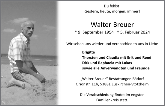 Anzeige von Walter Breuer von  Blickpunkt Euskirchen 