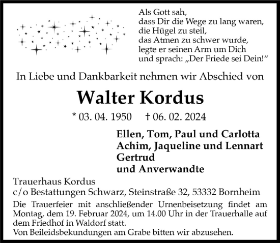Anzeige von Walter Kordus von  Schaufenster/Blickpunkt 