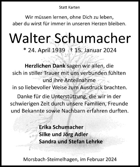 Anzeige von Walter Schumacher von  Anzeigen Echo  Lokalanzeiger 