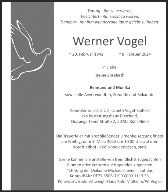Anzeige von Werner Vogel von Kölner Stadt-Anzeiger / Kölnische Rundschau / Express