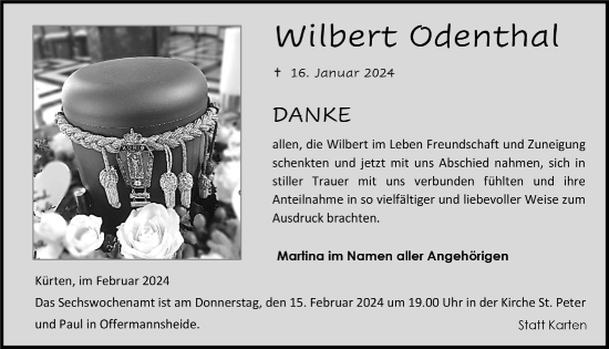 Anzeige von Wilbert Odenthal von  Bergisches Handelsblatt 