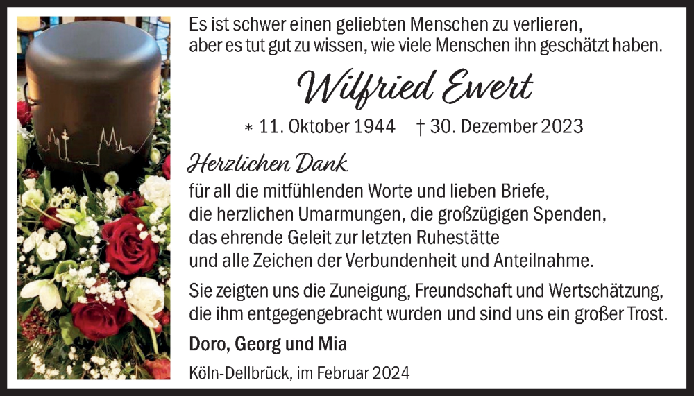  Traueranzeige für Wilfried Ewert vom 17.02.2024 aus Kölner Stadt-Anzeiger / Kölnische Rundschau / Express