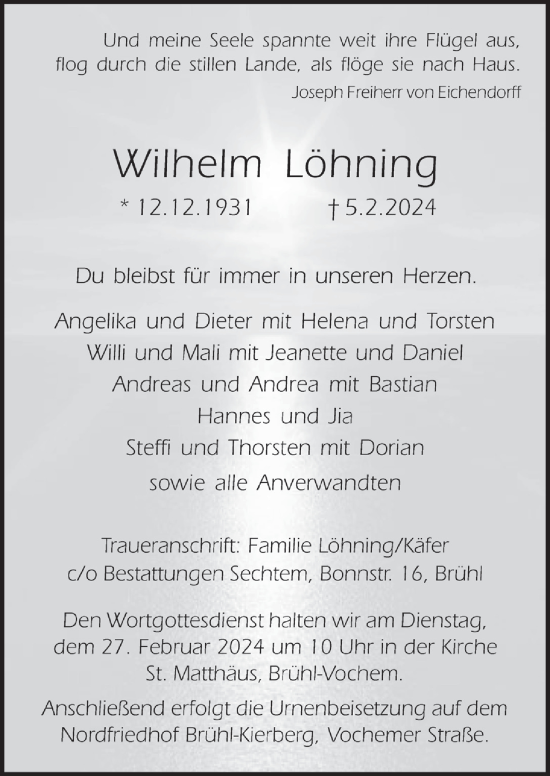 Anzeige von Wilhelm Löhning von  Schlossbote/Werbekurier 