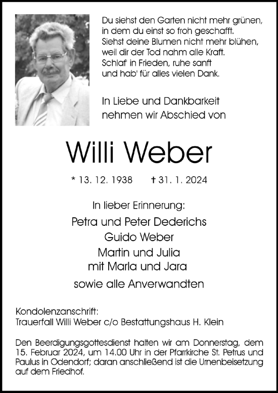 Anzeige von Willi Weber von  Schaufenster/Blickpunkt 