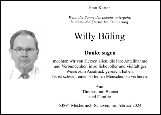Anzeige von Willy Böling von  Blickpunkt Euskirchen 