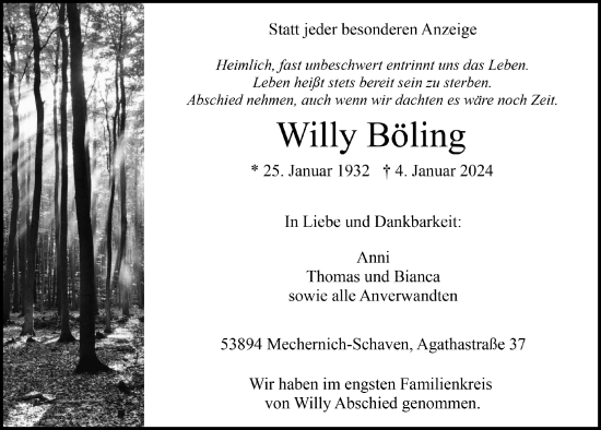 Anzeige von Willy Böling von  Blickpunkt Euskirchen 