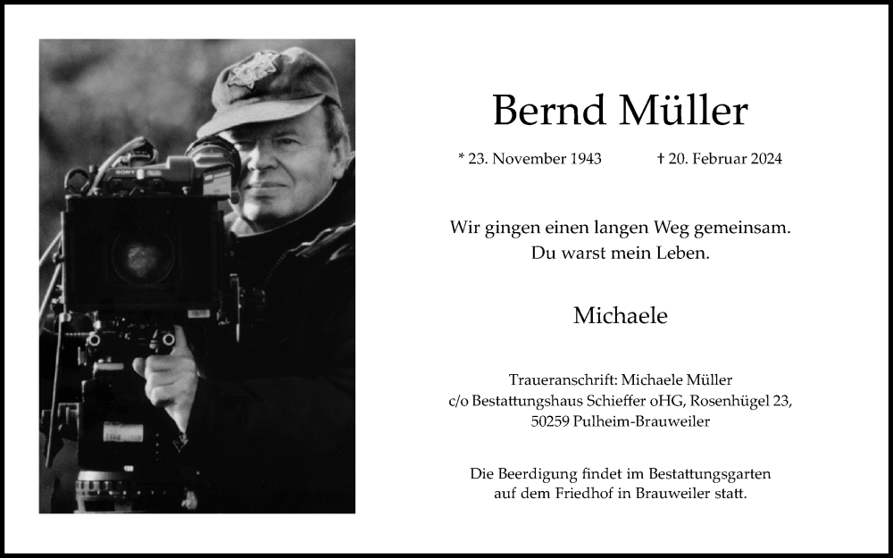  Traueranzeige für Bernd Müller vom 02.03.2024 aus KÖLNER STADT-ANZEIGER / KÖLNISCHE RUNDSCHAU / EXPRESS