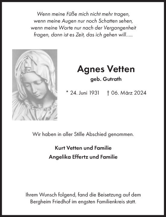 Anzeige von Agnes Vetten von  Werbepost 