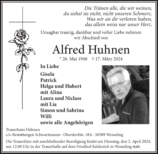 Anzeige von Alfred Huhnen von  Schlossbote/Werbekurier 