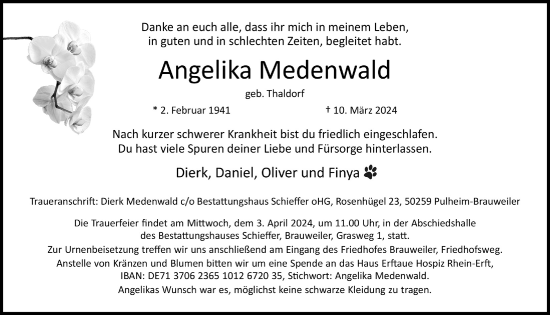 Anzeige von Angelika Medenwald von  Wochenende 