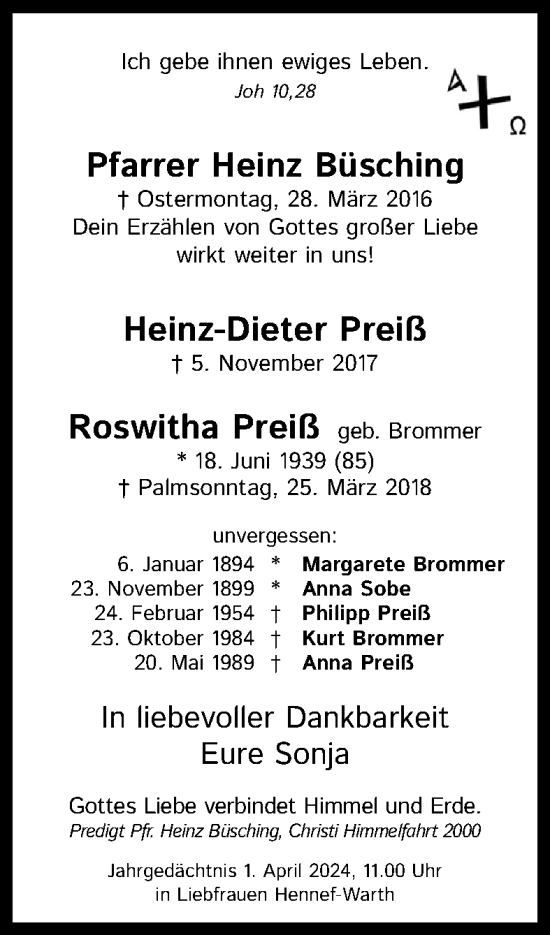 Anzeige von Anna Preiß von Kölner Stadt-Anzeiger / Kölnische Rundschau / Express