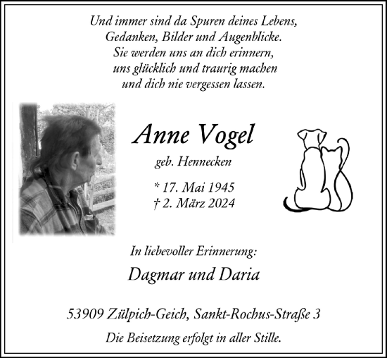 Anzeige von Anne Vogel von  Blickpunkt Euskirchen 