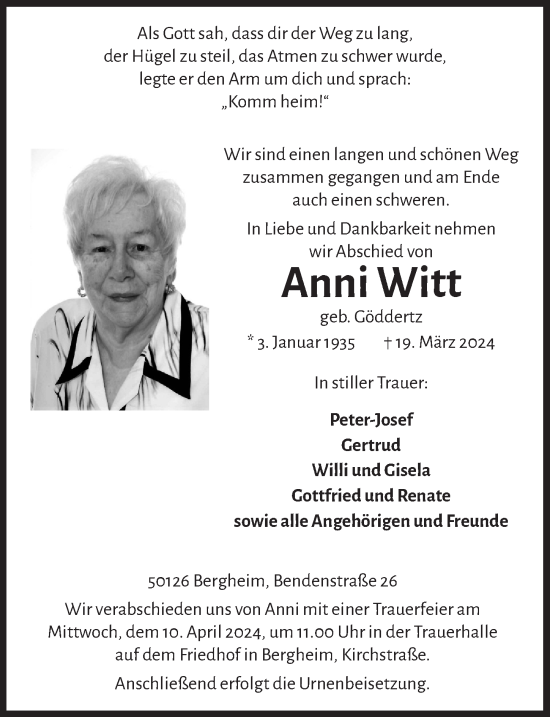 Anzeige von Anni Witt von  Werbepost 