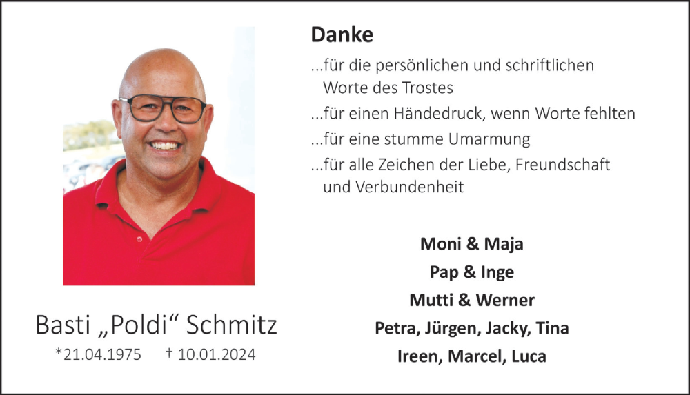  Traueranzeige für Basti Schmitz vom 23.03.2024 aus  Blickpunkt Euskirchen 