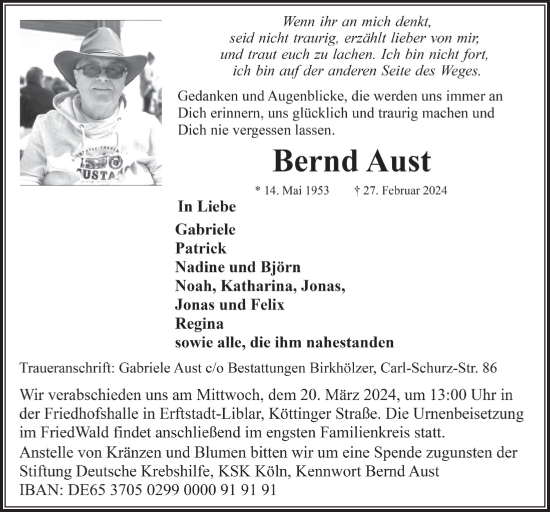 Anzeige von Bernd Aust von  Werbepost 