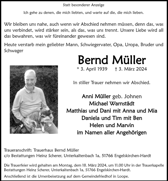 Anzeige von Bernd Müller von  Anzeigen Echo 