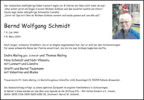 Anzeige von Bernd Wolfgang Schmidt von  Wochenende 