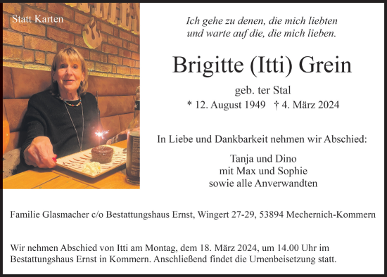 Anzeige von Brigitte Grein von  Blickpunkt Euskirchen 