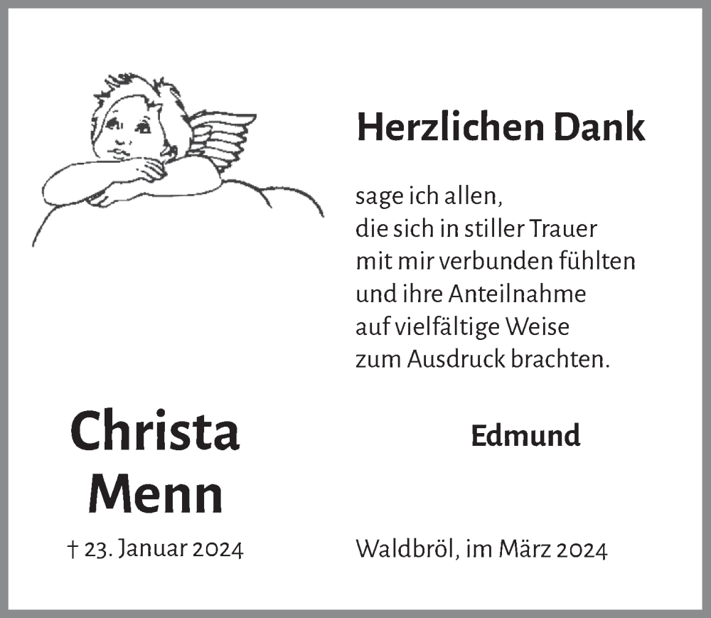  Traueranzeige für Christa Menn vom 22.03.2024 aus  Lokalanzeiger 