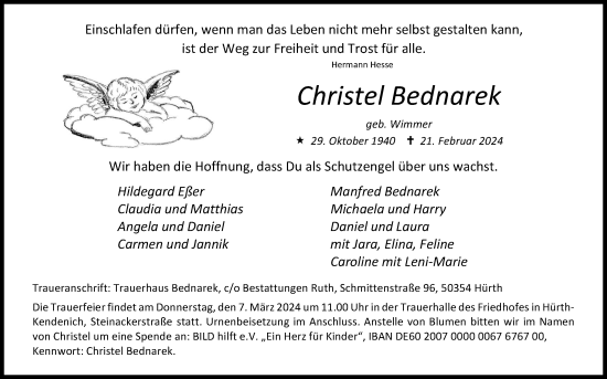 Anzeige von Christel Bednarek von Kölner Stadt-Anzeiger / Kölnische Rundschau / Express