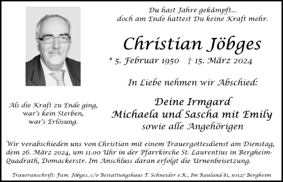 Anzeige von Christian Jöbges von  Werbepost 