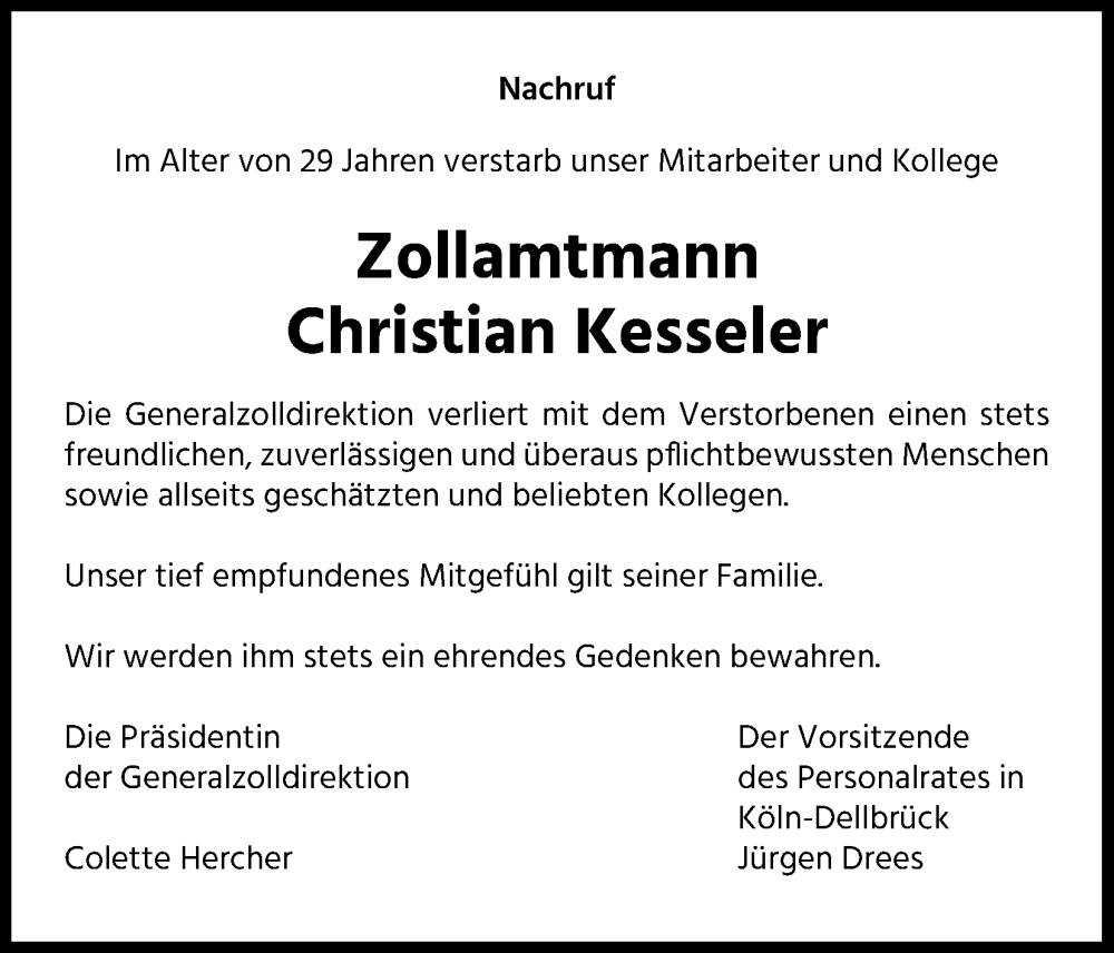  Traueranzeige für Christian Kesseler vom 02.03.2024 aus Kölner Stadt-Anzeiger / Kölnische Rundschau / Express