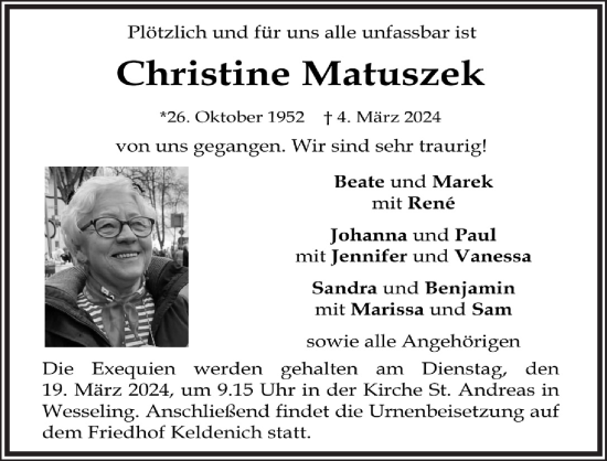 Anzeige von Christine Matuszek von  Schlossbote/Werbekurier 