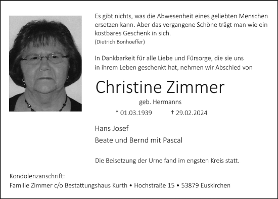 Anzeige von Christine Zimmer von  Blickpunkt Euskirchen 