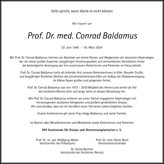 Anzeige von Conrad Baldamus von Kölner Stadt-Anzeiger / Kölnische Rundschau / Express