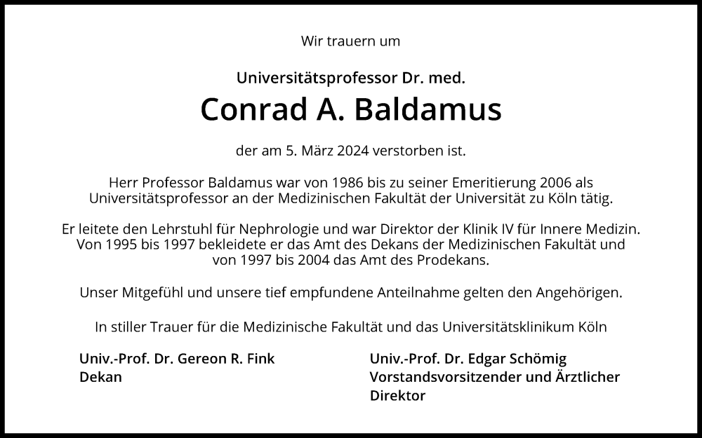  Traueranzeige für Conrad A. Baldamus vom 16.03.2024 aus Kölner Stadt-Anzeiger / Kölnische Rundschau / Express