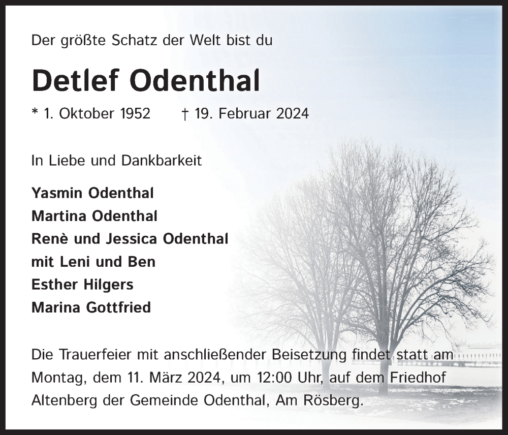  Traueranzeige für Detlef Odenthal vom 02.03.2024 aus Kölner Stadt-Anzeiger / Kölnische Rundschau / Express