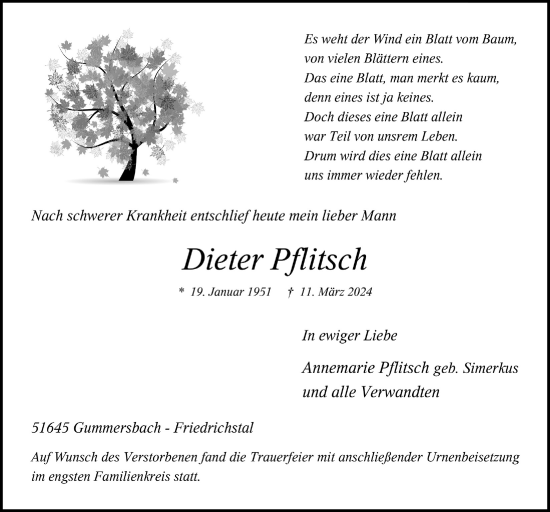 Anzeige von Dieter Pflitsch von  Anzeigen Echo 