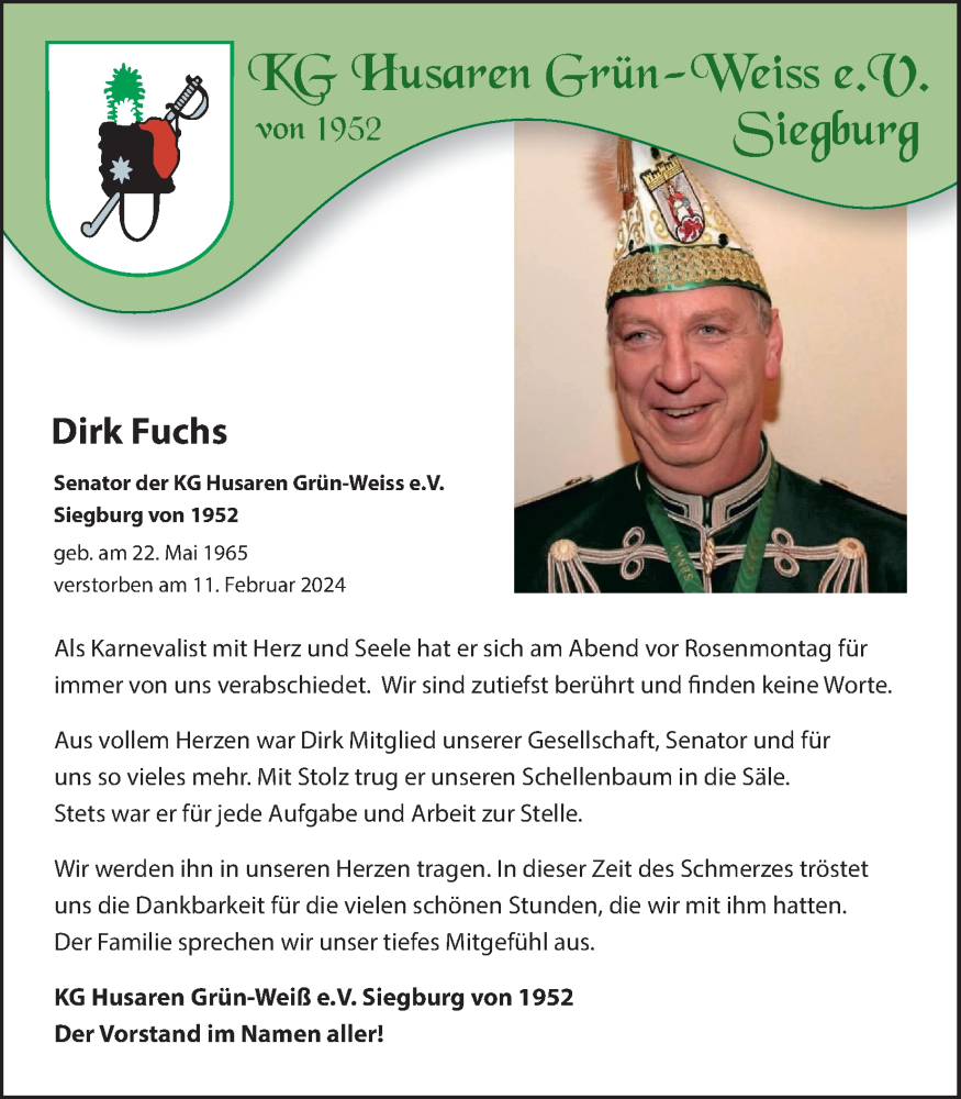  Traueranzeige für Dirk Fuchs vom 02.03.2024 aus Kölner Stadt-Anzeiger / Kölnische Rundschau / Express