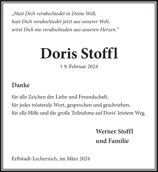 Anzeige von Doris Stoffl von  Werbepost 