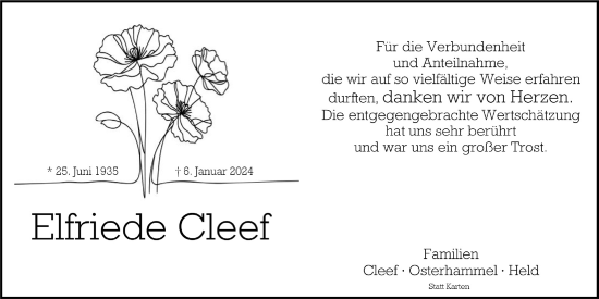Anzeige von Elfriede Cleef von  Werbepost 
