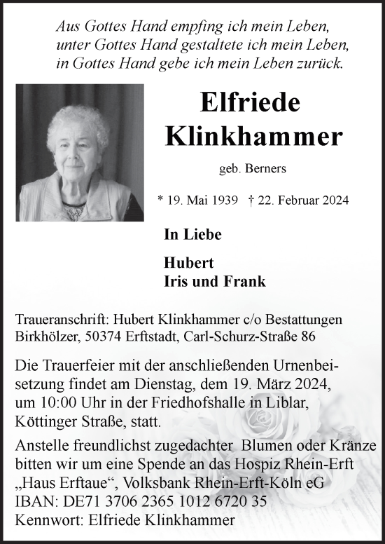 Anzeige von Elfriede Klinkhammer von  Werbepost 
