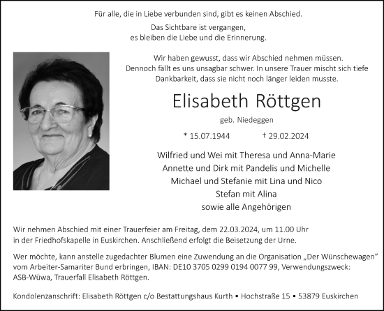 Anzeige von Elisabeth Röttgen von Kölner Stadt-Anzeiger / Kölnische Rundschau / Express