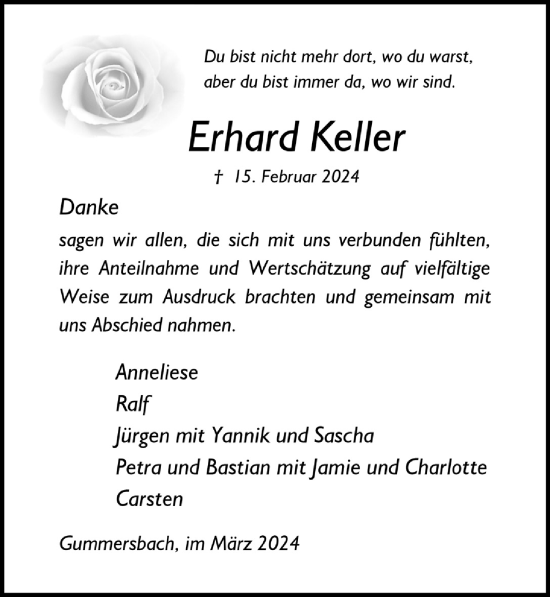Anzeige von Erhard Keller von  Anzeigen Echo 
