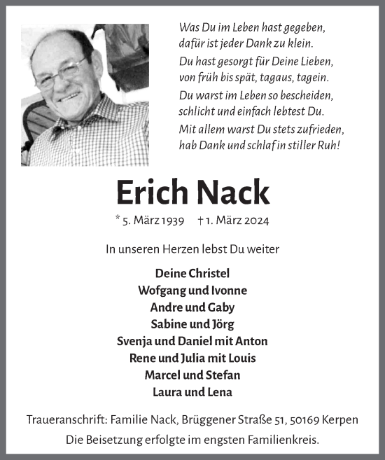 Anzeige von Erich Nack von  Werbepost 