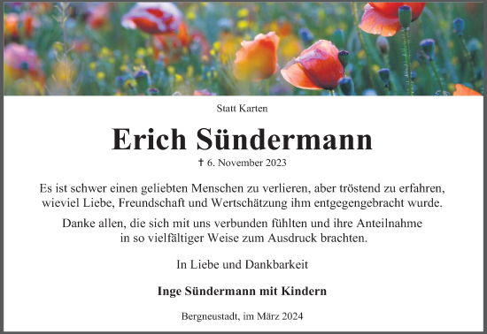 Anzeige von Erich Sündermann von Kölner Stadt-Anzeiger / Kölnische Rundschau / Express