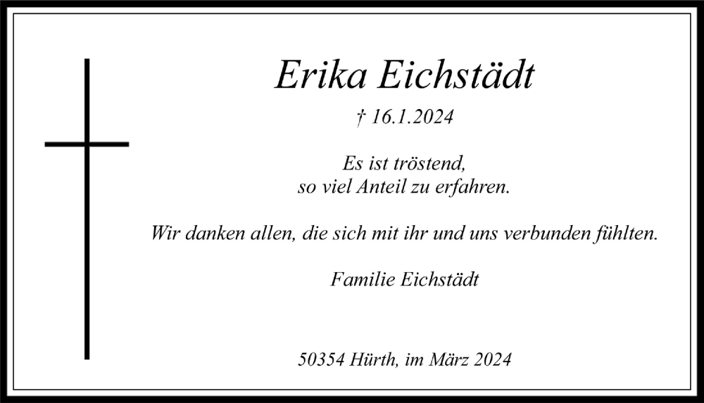  Traueranzeige für Erika Eichstädt vom 15.03.2024 aus  Wochenende 