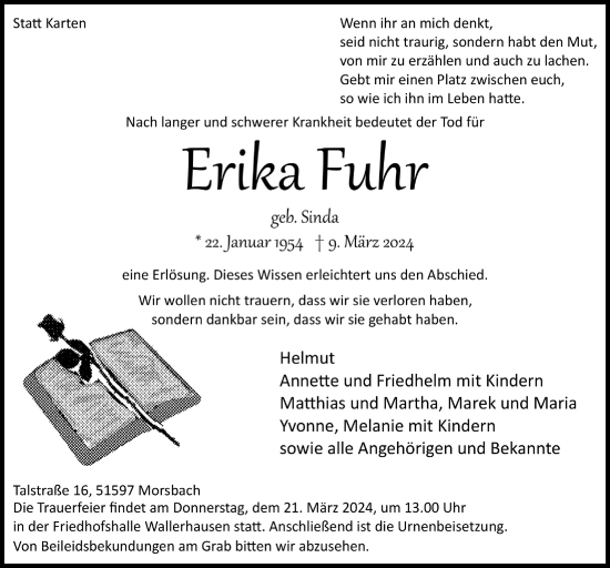 Anzeige von Erika Fuhr von  Lokalanzeiger 